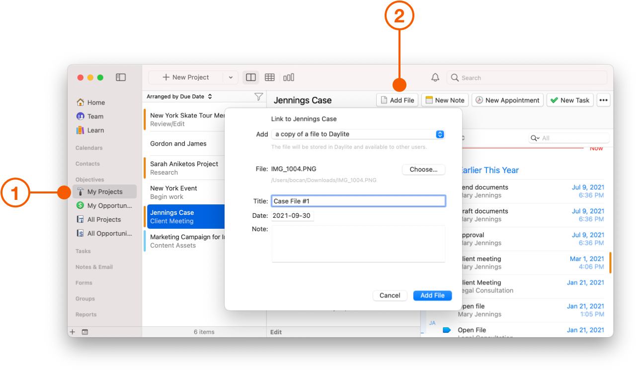 My Project View adding a File to a project