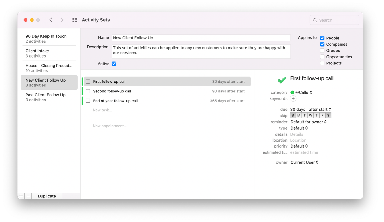 Activity Set Window showing completed Activity Set