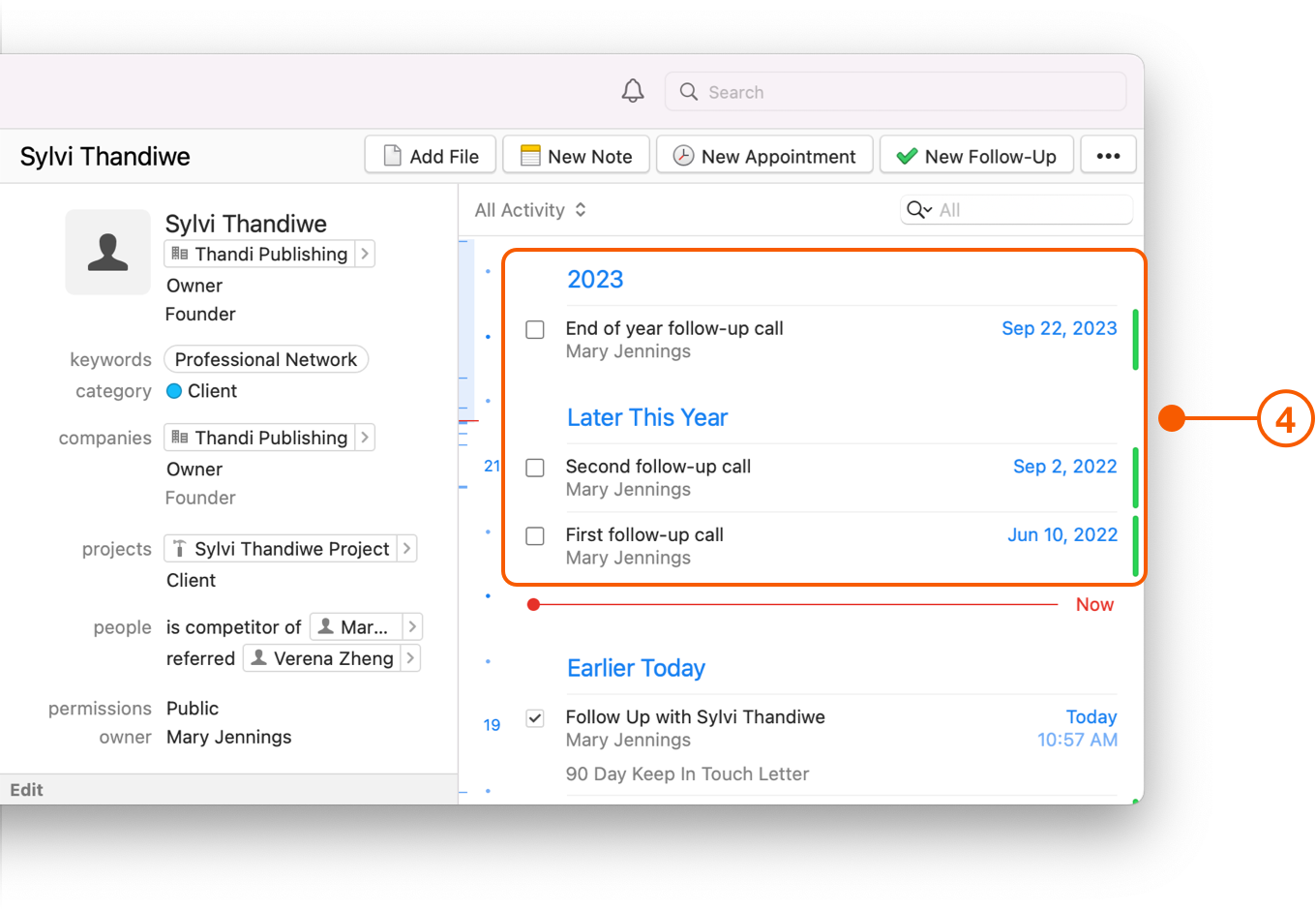 Details window showing linked follow up calls
