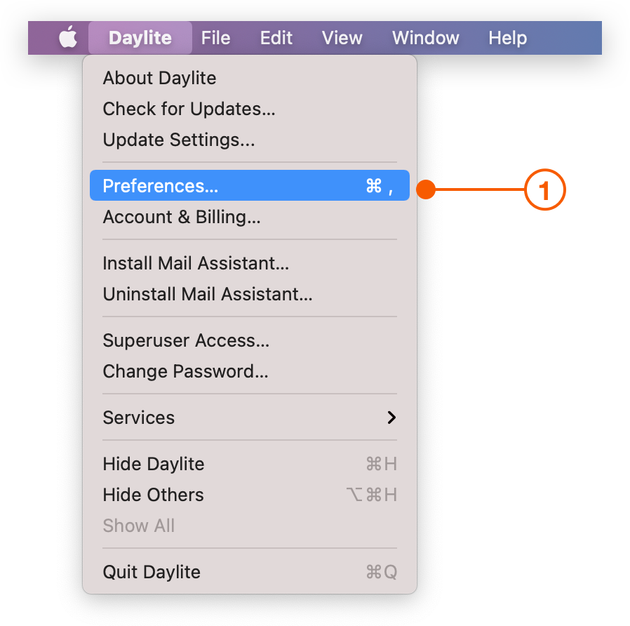 Daylite Menu selecting Preferences