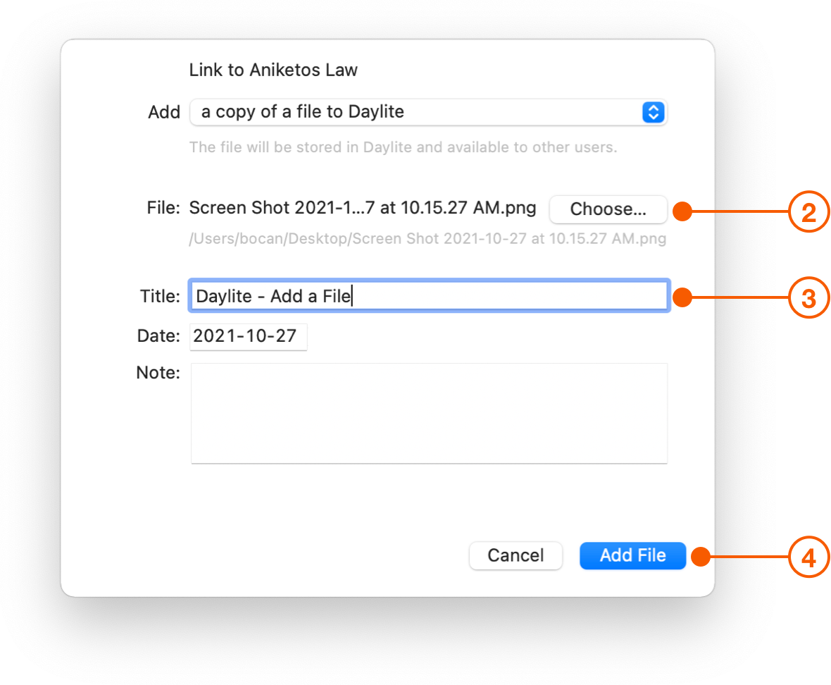 Add File window linking new file