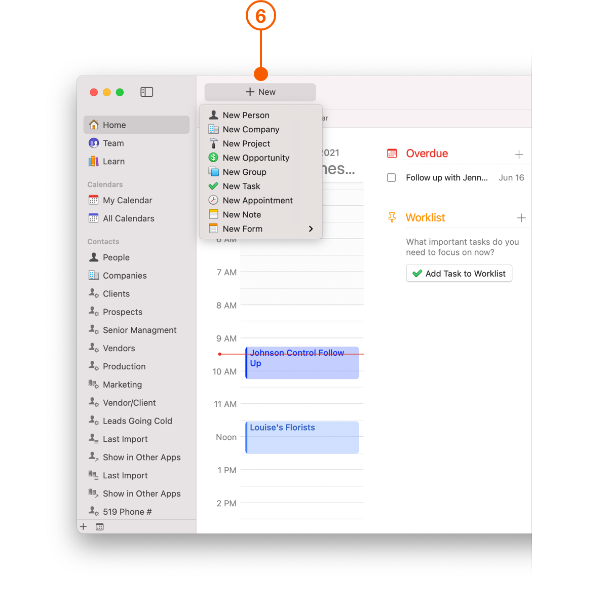 Daylite Home Screen showing New Object Button
