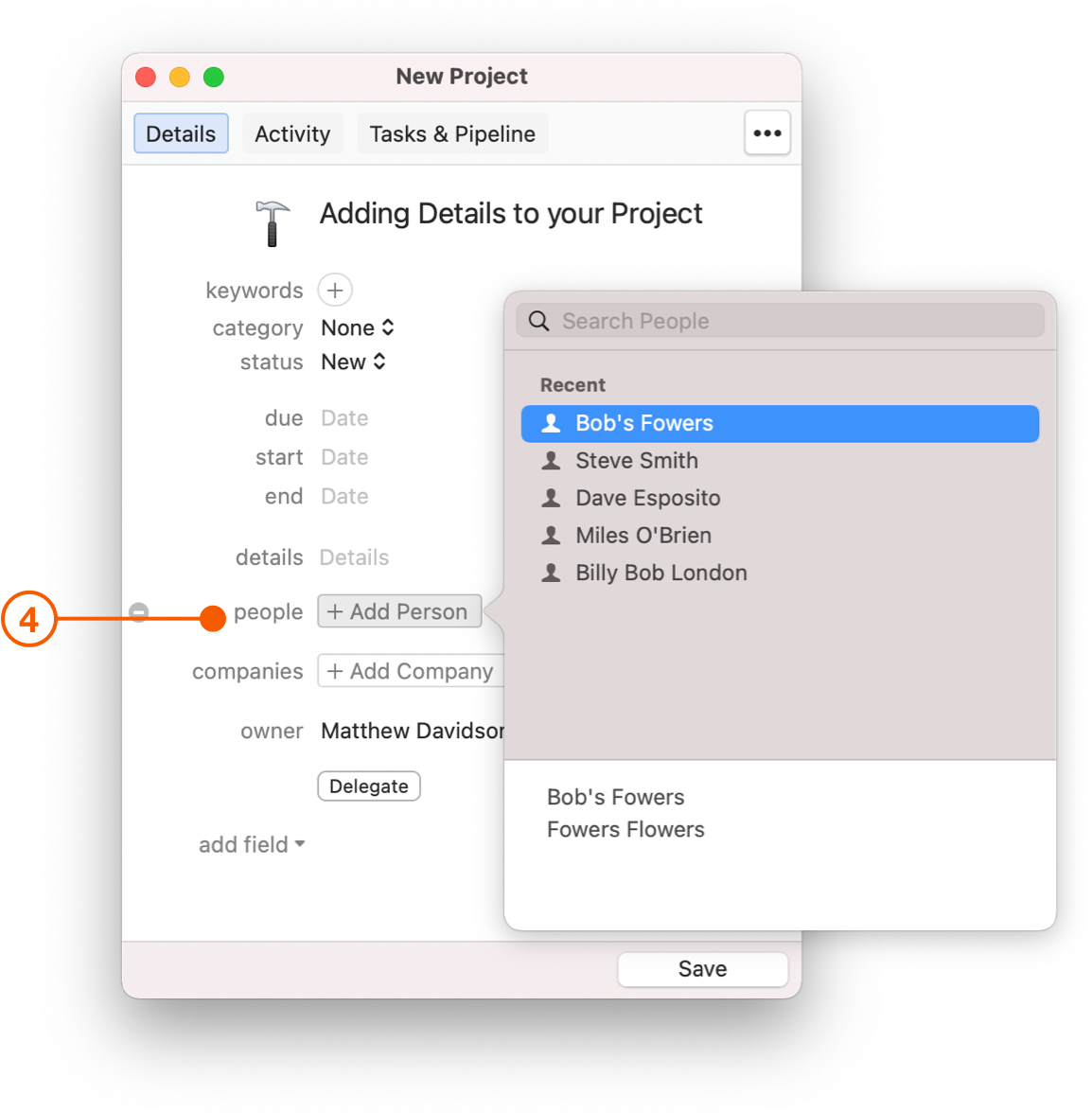 New Project window showing Add Person