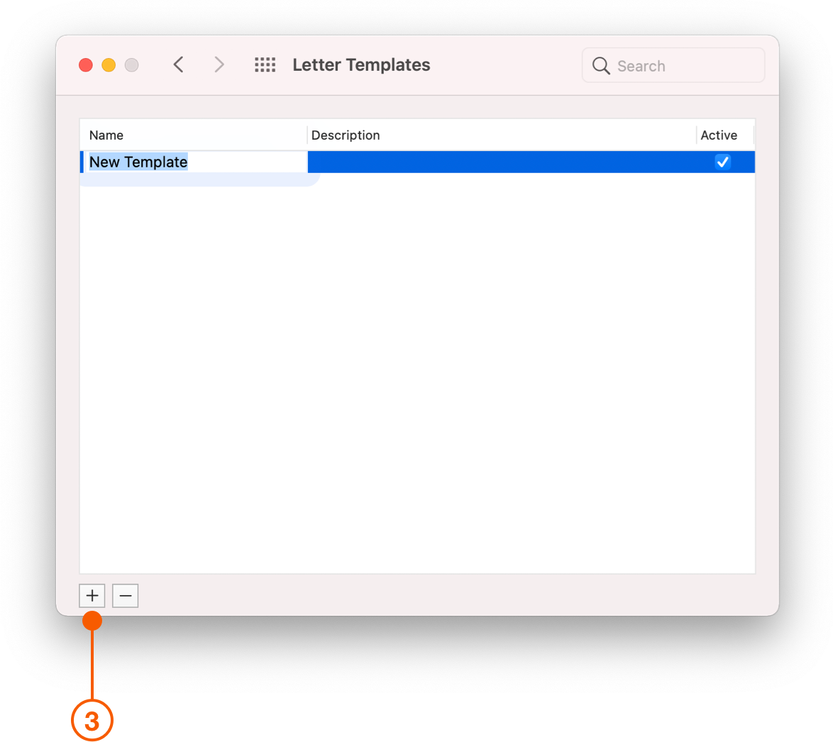 Letter Templates preferences showing New Template