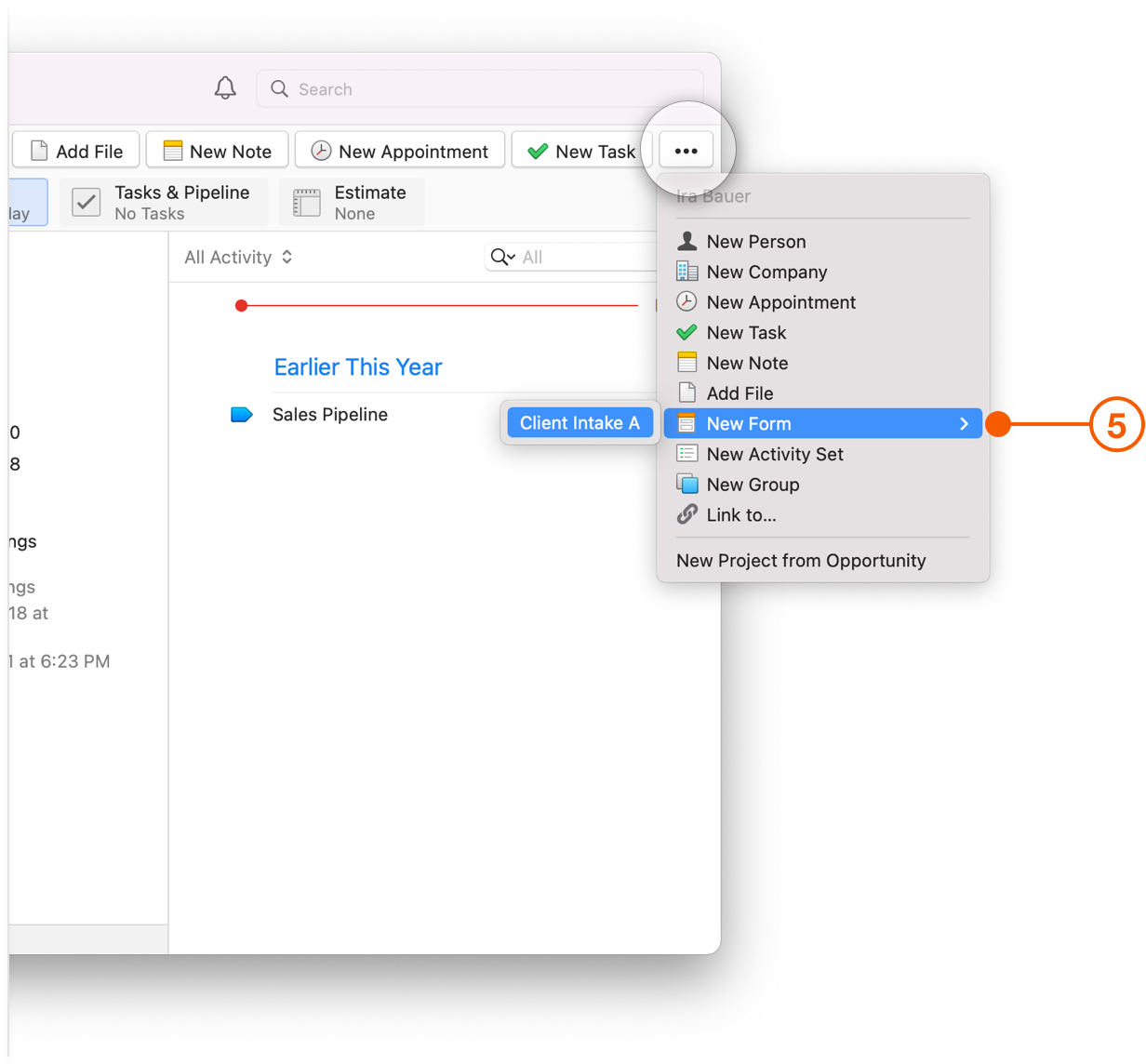 Details and Activity view selecting New Form