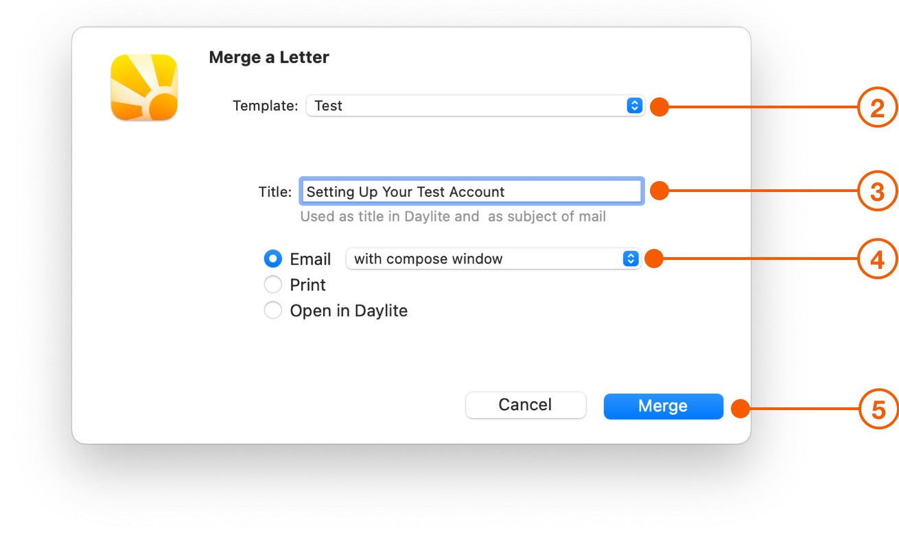 Daylite Merge a Letter window