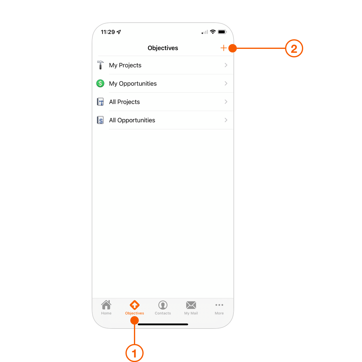 Daylite for iOS showing Objectives View