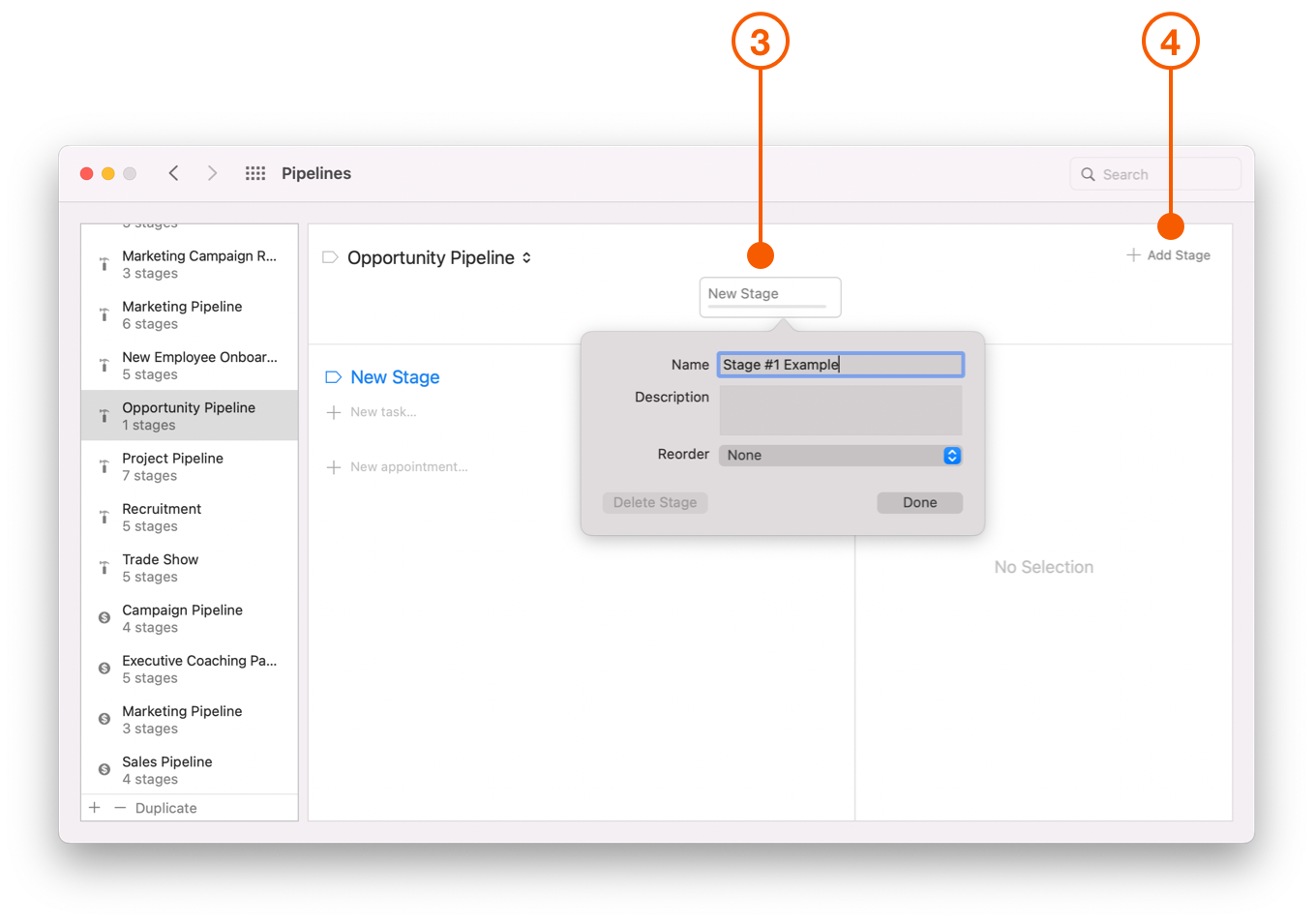 Pipelines Preferences window selecting Stages