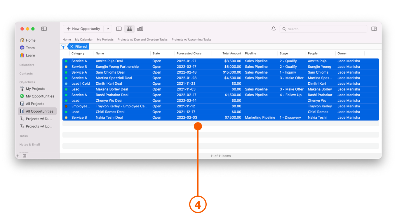 Multi-column List selecting rows