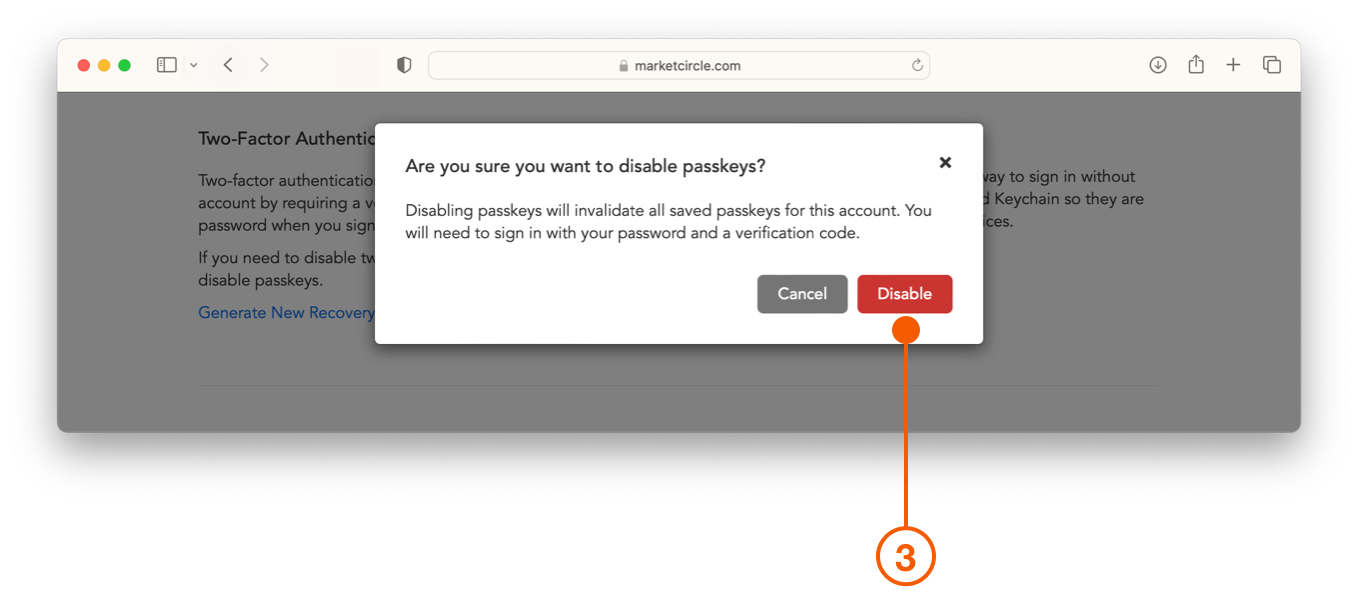 Confirm Disable Passkeys