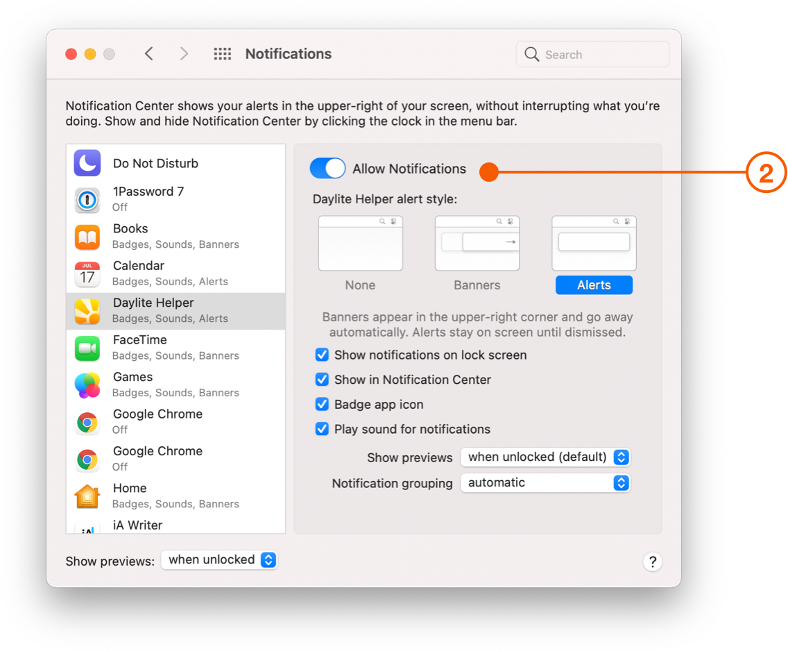 macOS Notifications Preferences window