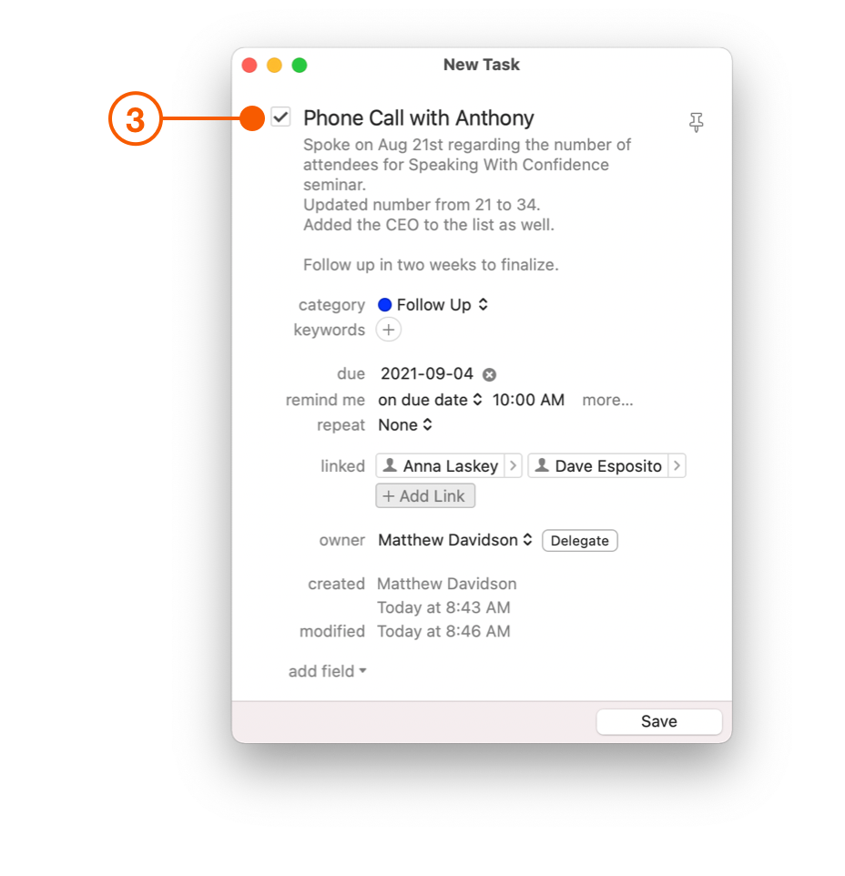 New Task window