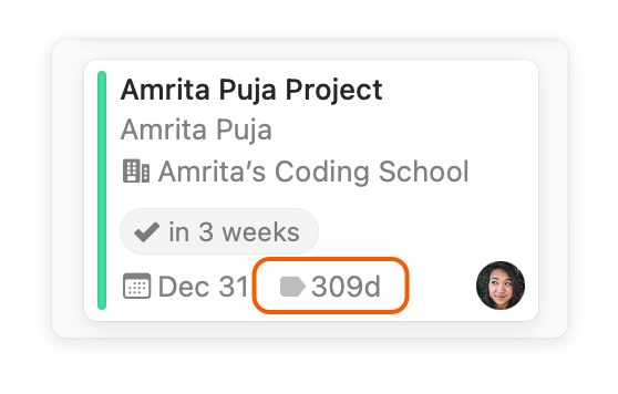 Projects Board showing days at current stage