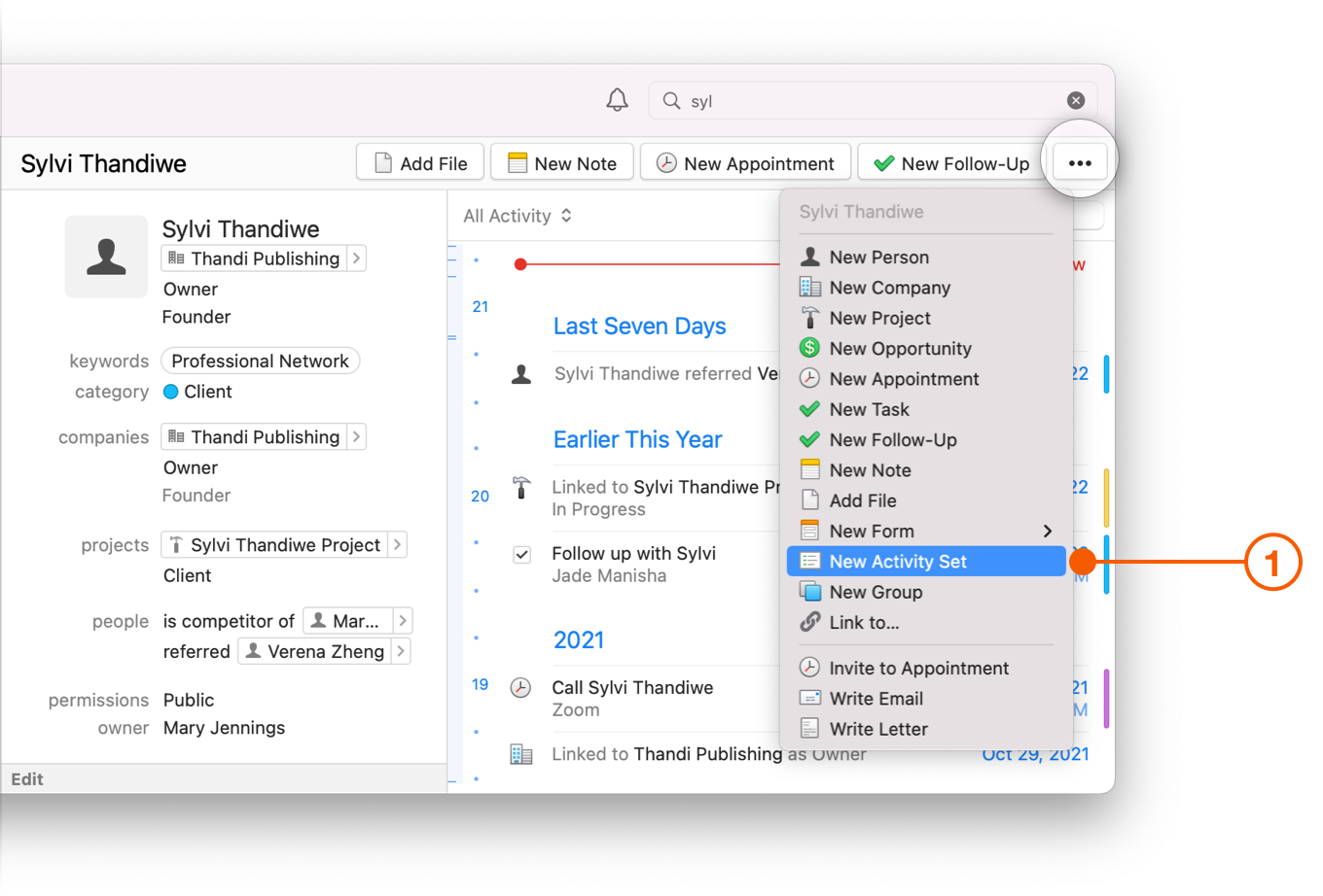 More Options button selecting New Activity Set