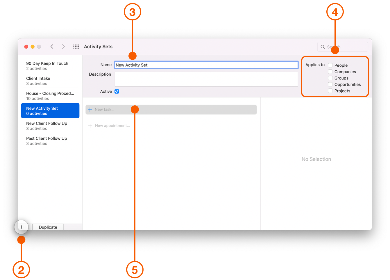 New Activity Set Window