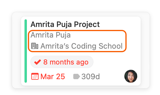 Projects Card showing Linked People and Companies filter