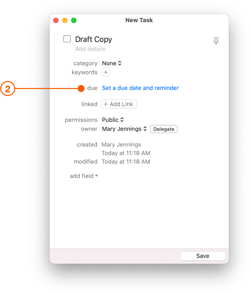 New Task window showing Due Date and Reminder
