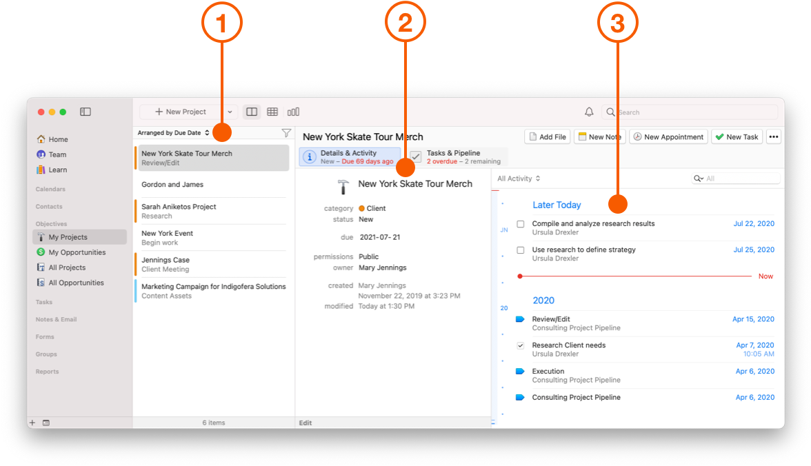 My Project View showing Details and Activity