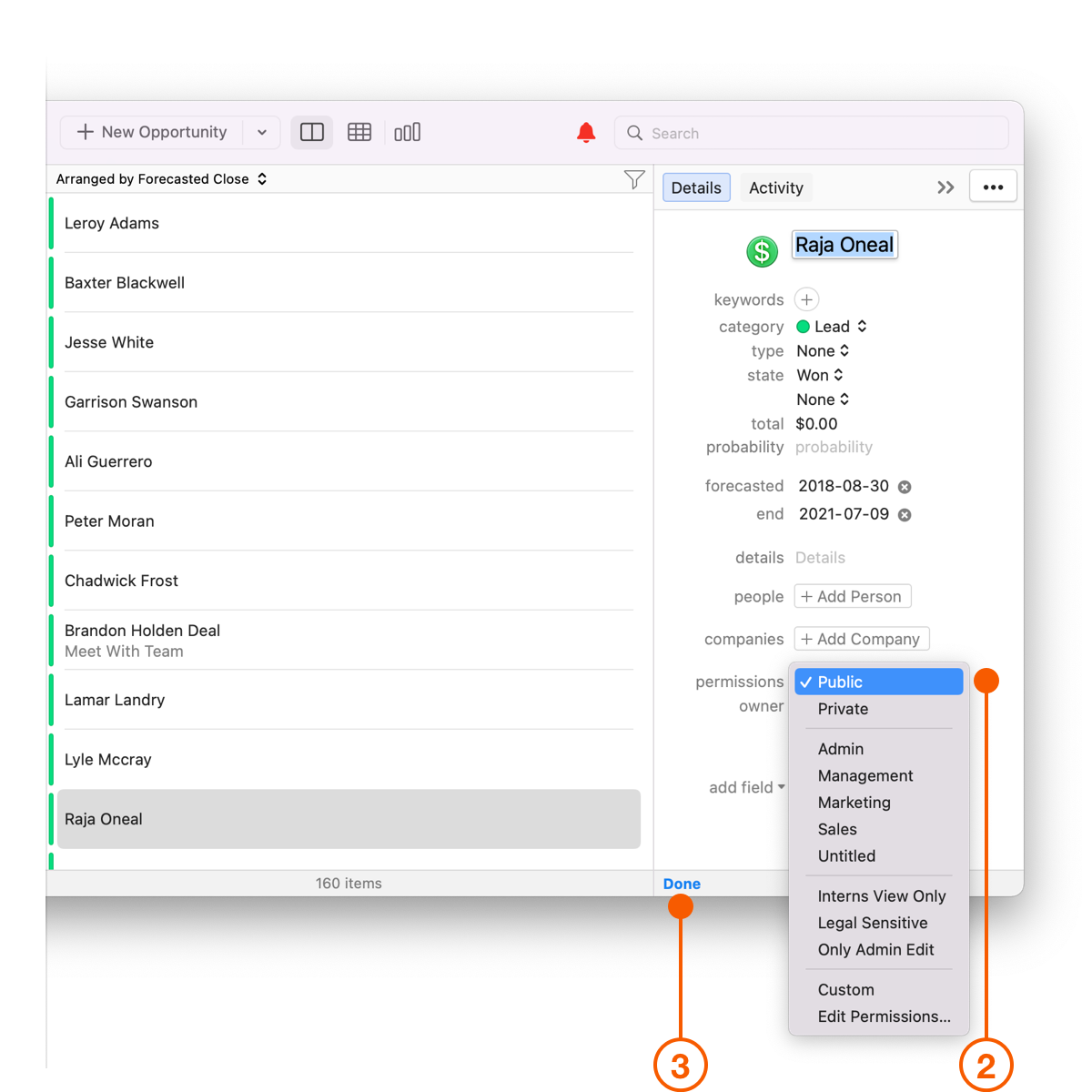 Details and Activity View showing permissions button