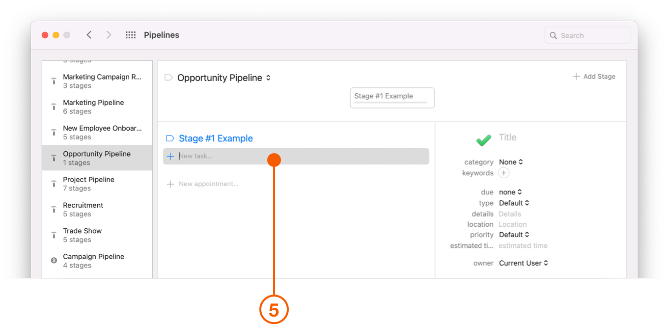Pipelines Preferences window selecting New Task