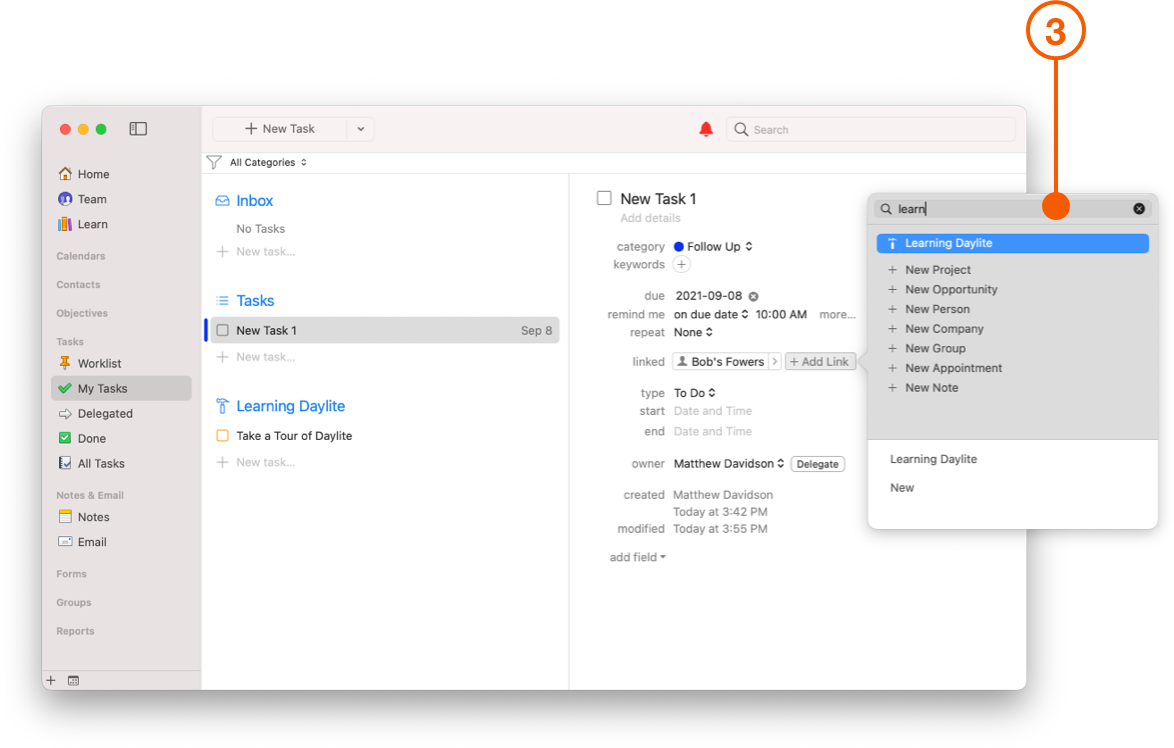 Task details view adding a link to an existing Project