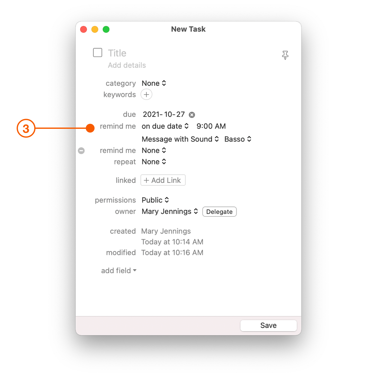New Task window showing due date option
