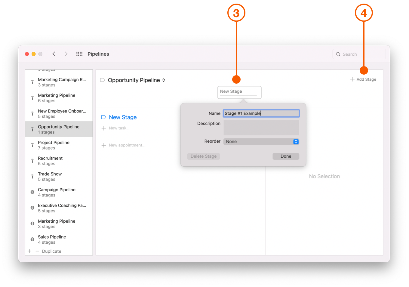 Pipelines Preferences window selecting Stages