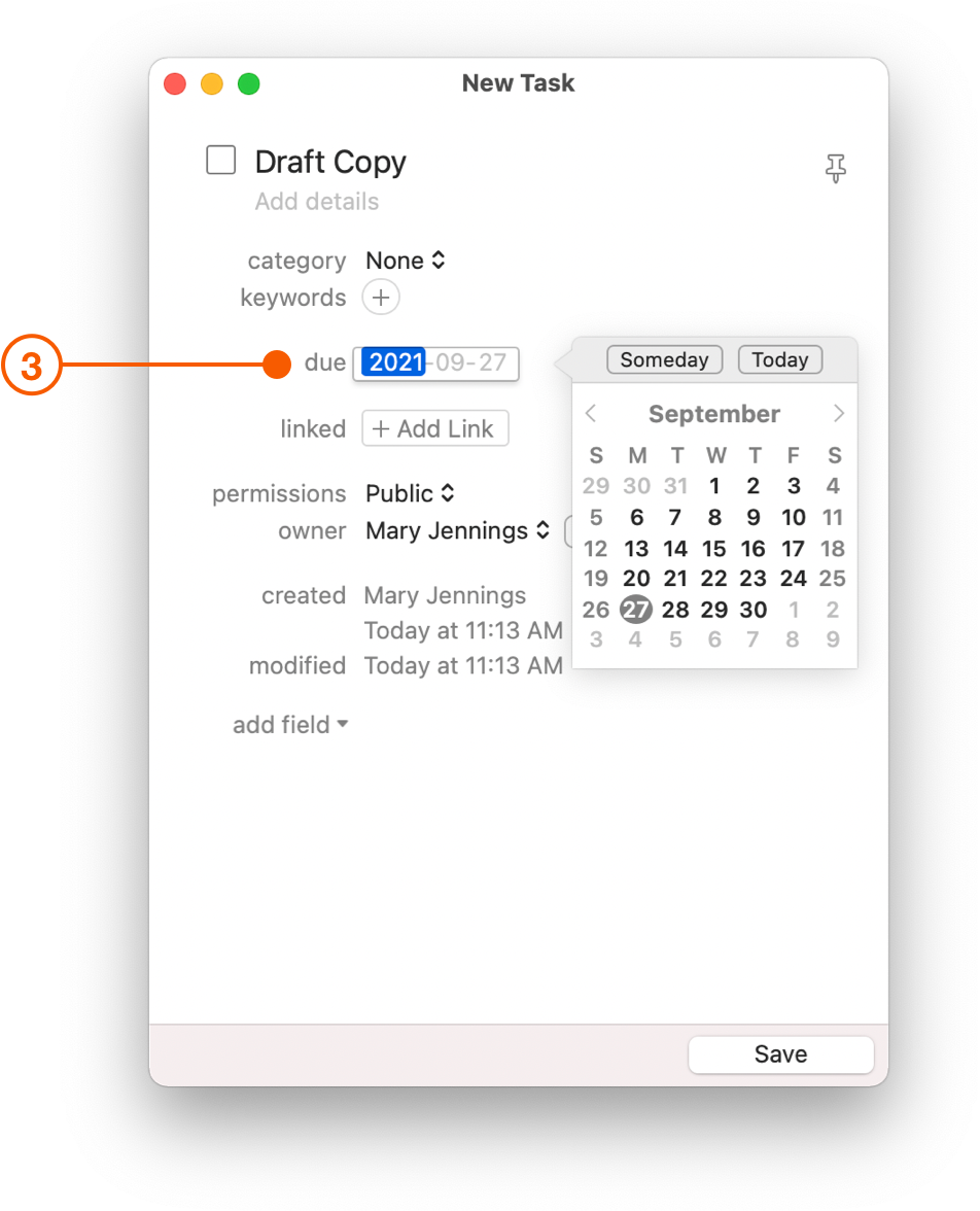 New Task window showing Date Picker