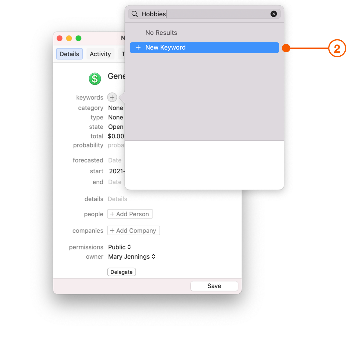 New Opportunity window selecting Add New Keyword