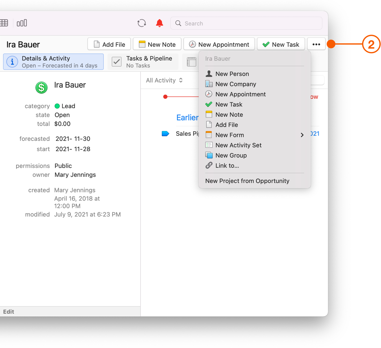 Details and Activity View showing More Options button