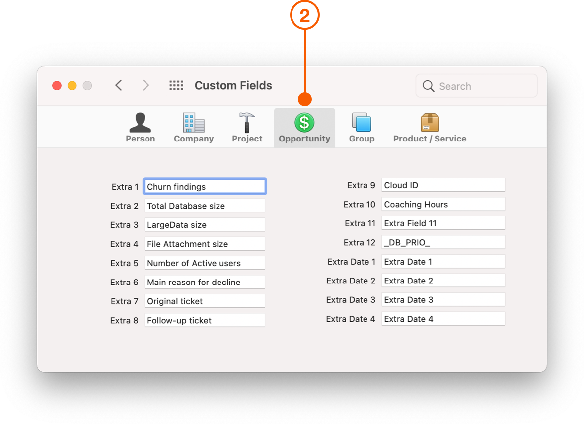 Custom Fields preferences selecting Opportunity