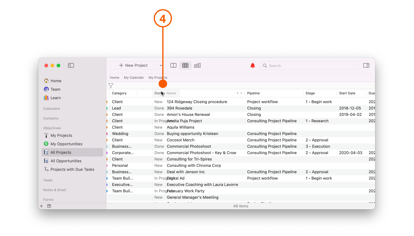 Multi-Column List showing reordering columns