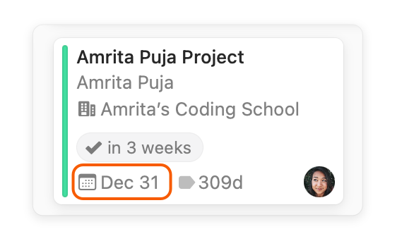 Projects Board showing due date
