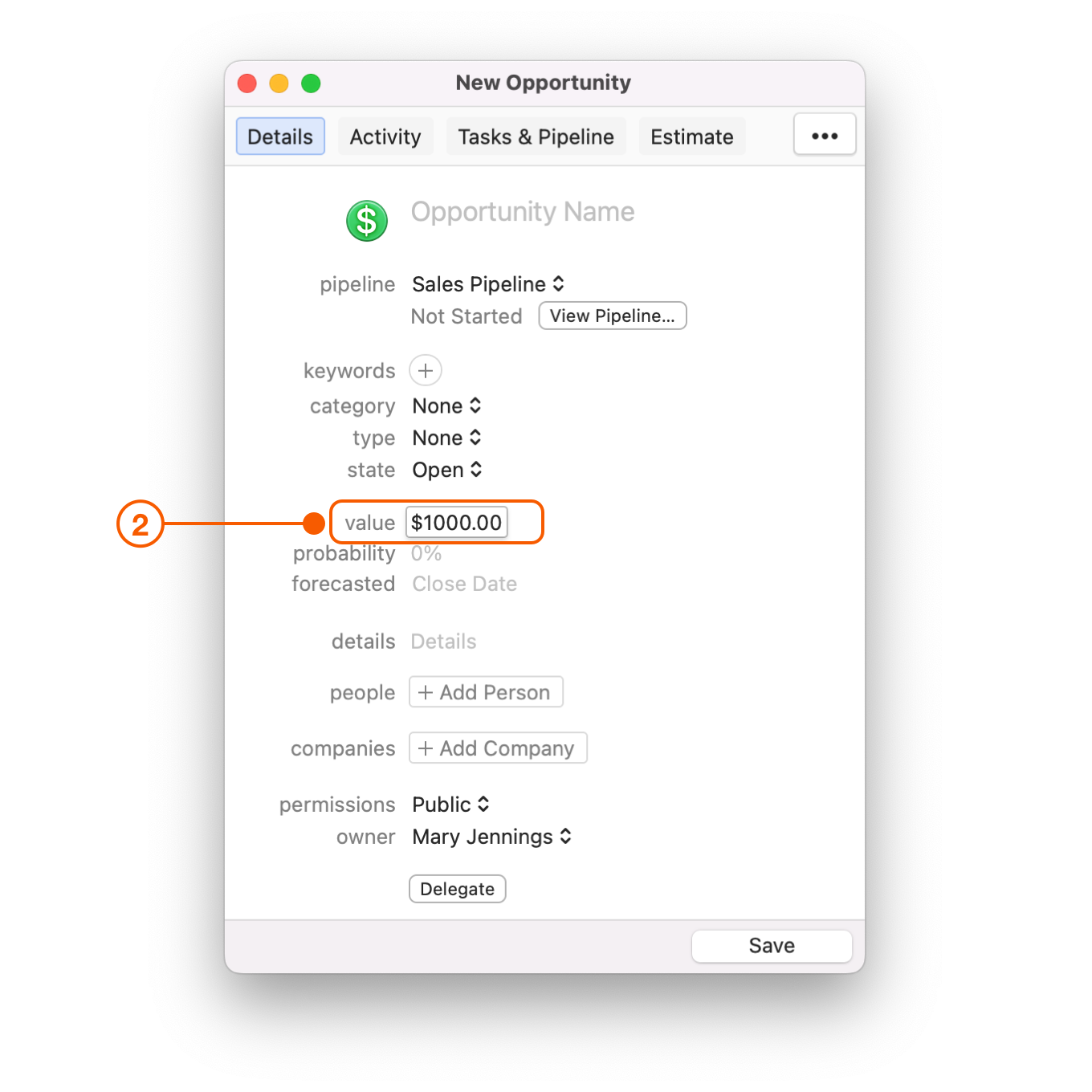 New Opportunity selecting value