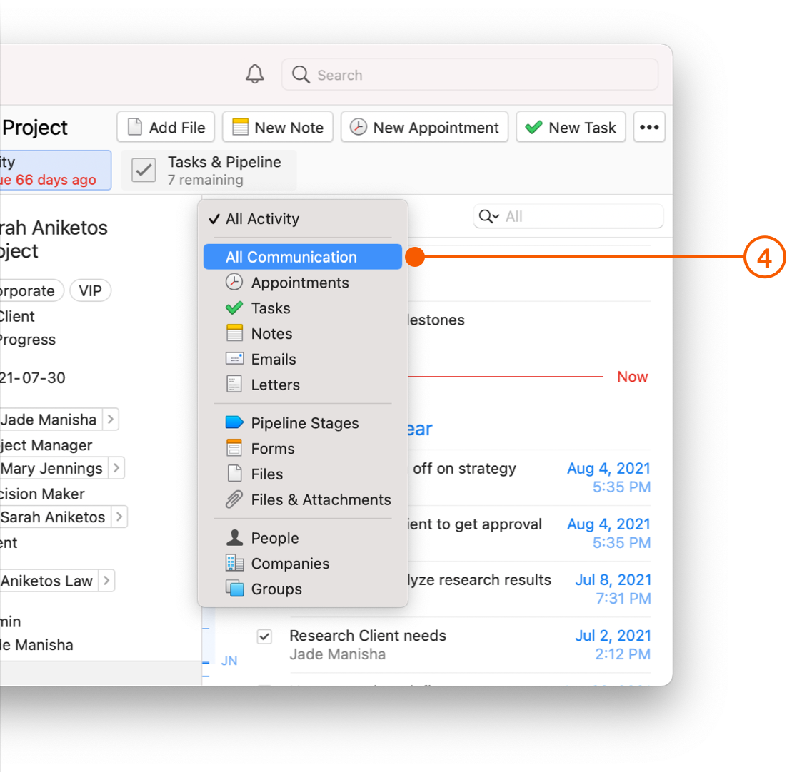 Tasks and Pipeline View showing filter options