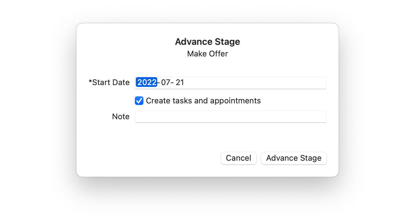 Opportunites Board showing advance stage window