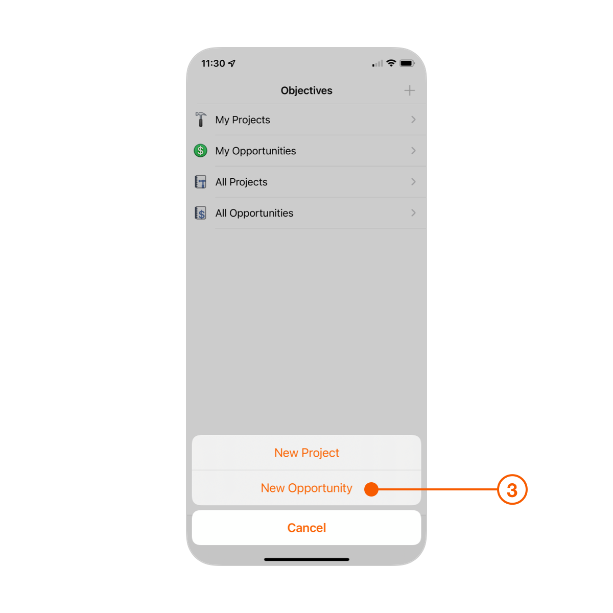 Daylite for iOS selecting New Opportunity