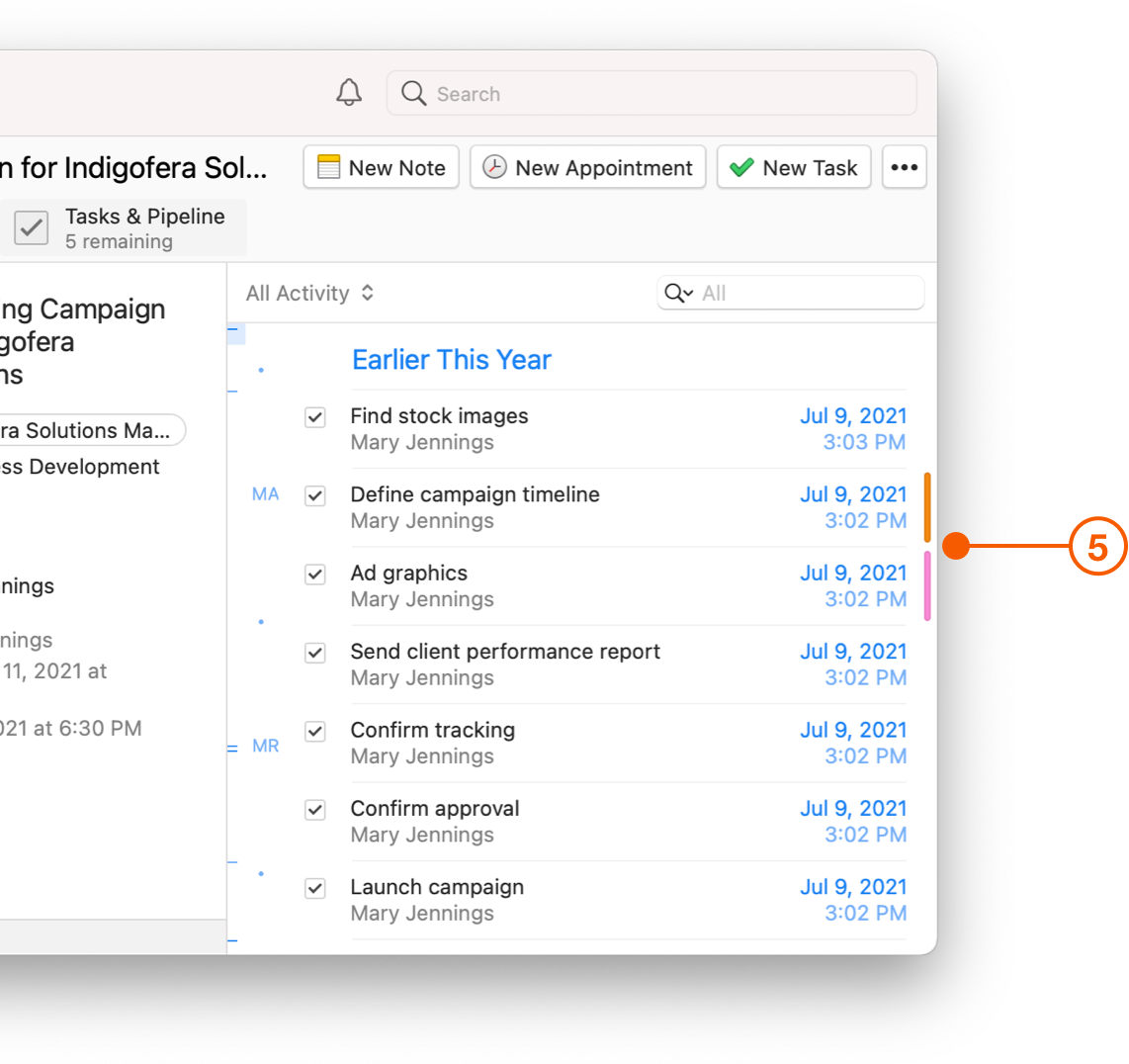 Project Activity View showing Category colours
