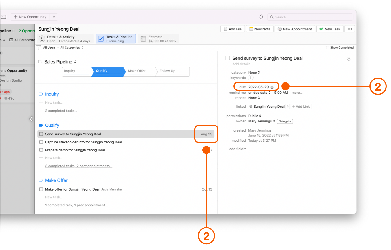 Opportunity window showing Details and Activity pane