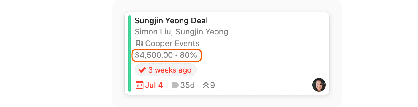 Opportunites Board showing Value and Probability