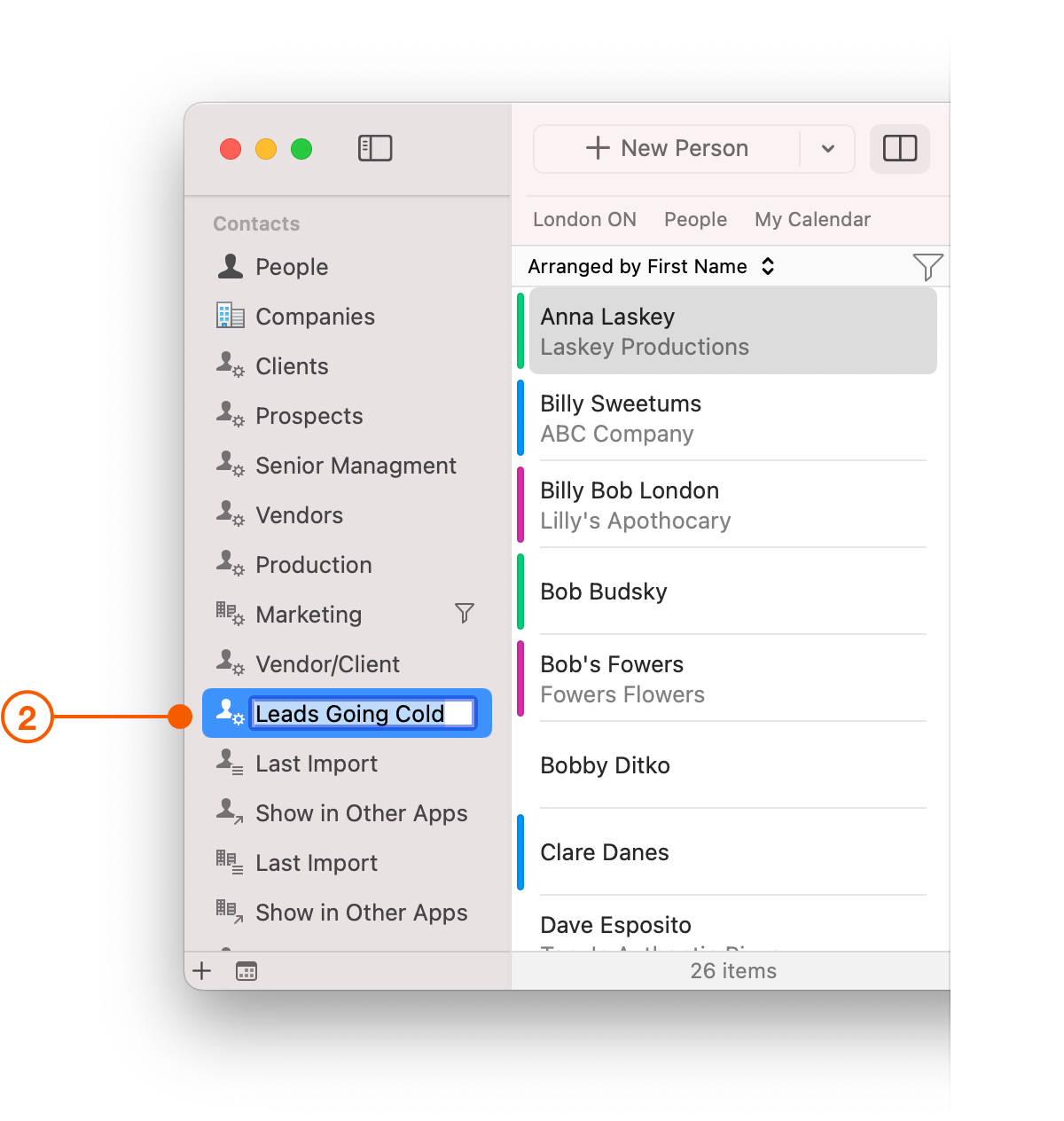 Daylite Sidebar showing Smart List